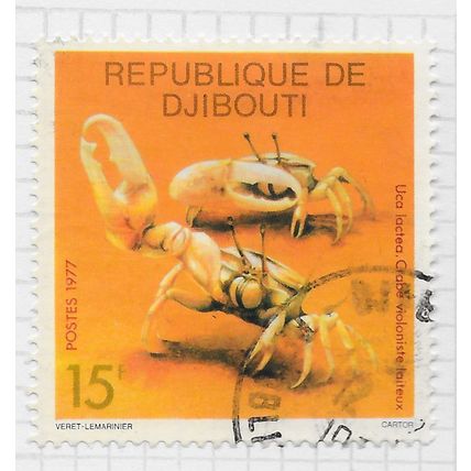 DJIBOUTI 1977 FAUNA UCA LACTEA FIDDLER CRAB CRUSTACEAN 15f USED