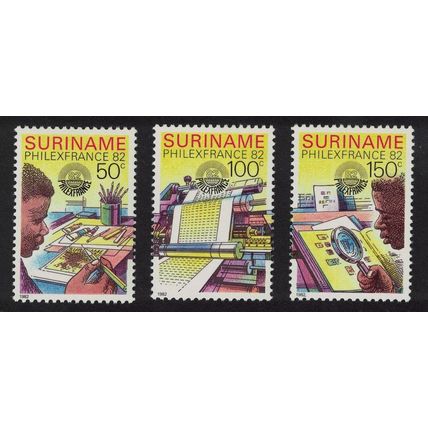 Suriname Philexfrance 82 Intl Stamp Exhibition Paris 3v 1982 MNH SG#1082-1084