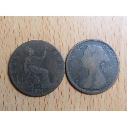 GB 1891 Victoria Half PennyCoin