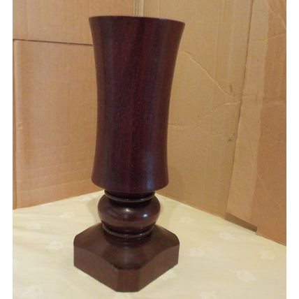 Dark Hand Turned Wooden Vase with Glass Insert