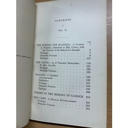 1873 THE WORKS OF RICHARD BRINSLEY SHERIDAN VOLS 1 & 2 ANTIQUE BOOKS (T8)