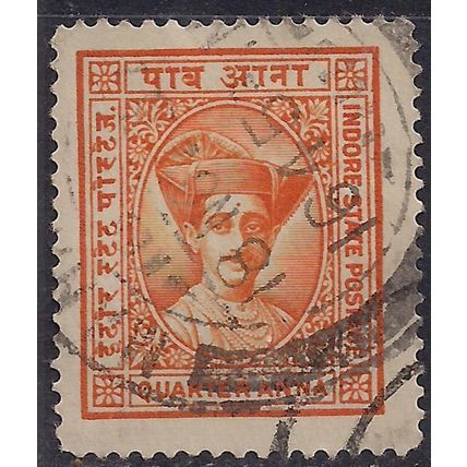 India Indore State 1940 -46 KGV1 1/4 Anna Orange used SG 36 ( K183 )