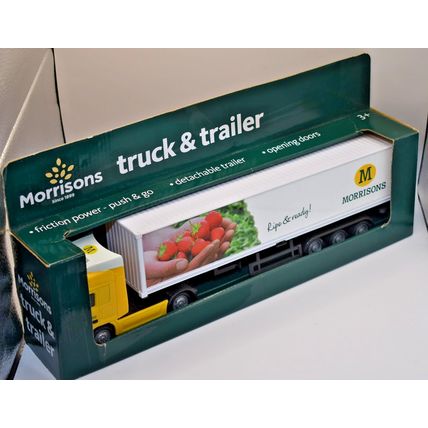 MORRISONS RIPE AND READY! MERCEDES CAB ARTICULATED LORRY PUSH & GO TOY TRUCK