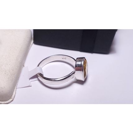 Estate 2.25ct Oval Citrine simple Bezel Sterling Silver 3mm band Ring #22191