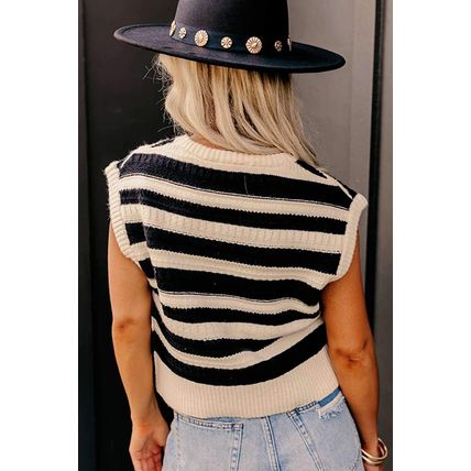 Black Stripe Ribbed Trim Knitted Sweater Vest