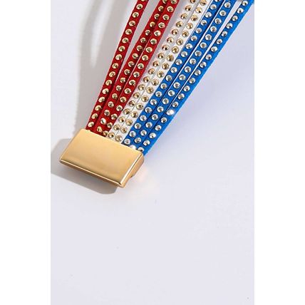 Sky Blue Flag Day Magnetic Buckle Studded Multi Layer Bracelet