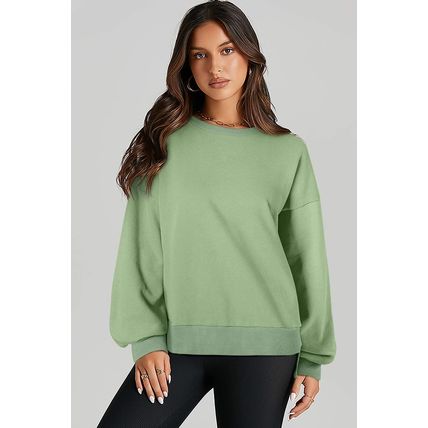 Grass Green Solid Fleece Lined Drop Shoulder High Low Sweatshirt