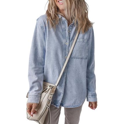 Beau Blue Long Sleeve Buttoned Chest Pocket Denim Shacket