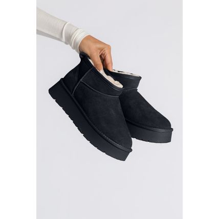 Black Faux Fur Lined Suede Ankle Snow Boots