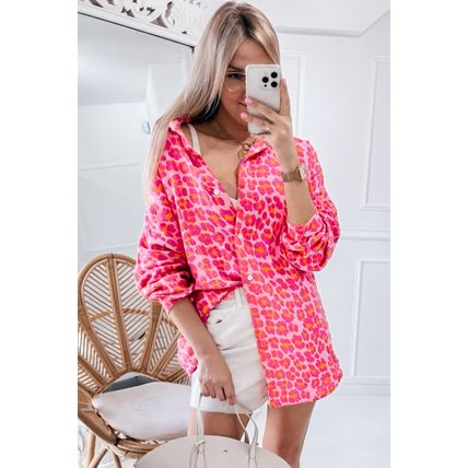 Rose Leopard Printed Button Up Loose Shirt