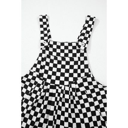 Black Checkered Print Pocketed Wide Leg Jumpsuit