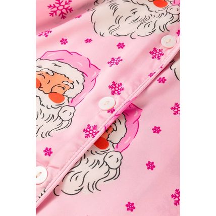 Pink Santa Claus Snowflake Long Sleeve Shirt Christmas Pajama Set