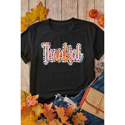 White Thankful Cow Print Crew Neck T Shirt