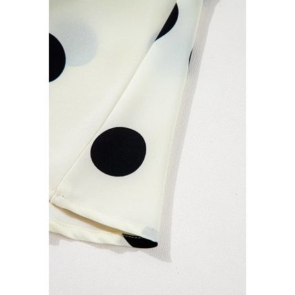 Beige Polka Dot Printed Surplice V Neck Puff Sleeve Mini Dress