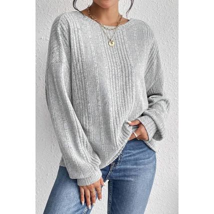 Light Grey Textured Crossover Backless Knit Long Sleeve Top