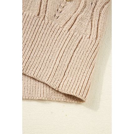 Smoke Gray Pearl Beaded Pointelle Knit V Neck Lace Patchwork Sleeve Sweater