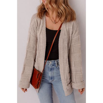 Delicacy Textured Knit Open Front Chic Cardigan with Pockets