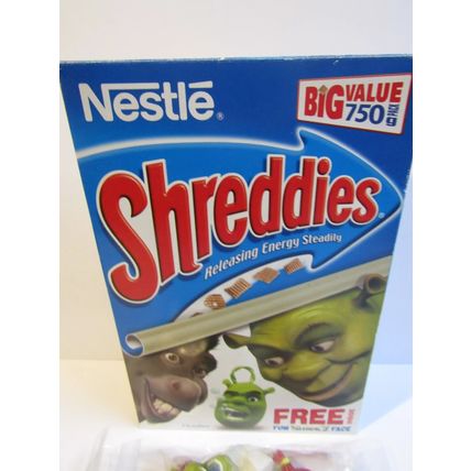 Nestle 2004 Shreddies Shrek2 Cereal Box & 7 Fun Faces Sealed , empty box
