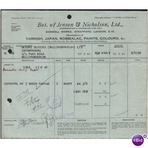 JENSON & NICHOLSON LTD,STRATFORD,LONDON ,E15,27/8/1940