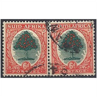 South Africa 1926 SG32 6d Green & Orange Fine Used PAIR..