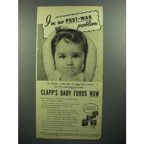 1944 Clapp's Baby Food Ad - I'm No Post-War Problem