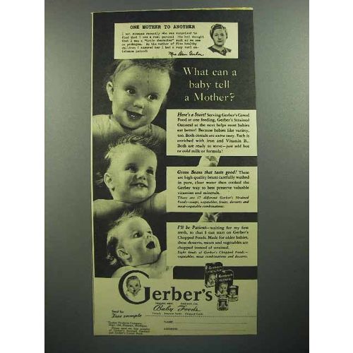 1944 Gerber's Baby Food Ad - What Can Baby Tell Mother