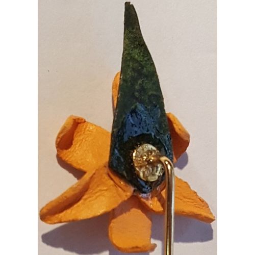 Vintage Hat Pin or Brooch Tiger Lily Flower with a Green Leaf & Gold Colored Pin