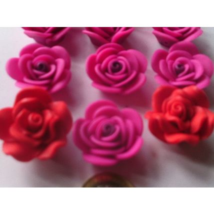 Polymer clay flower beads, 30mm, pack of 12, pink/red, crafts, hobbies etc