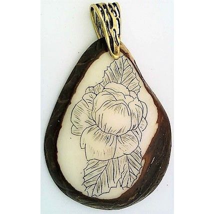 Scrimshaw Rose Tagua Nut Pendant 8