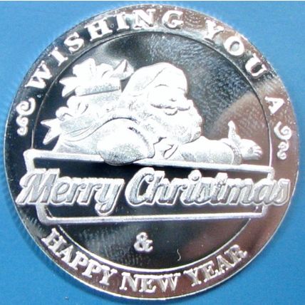 Merry Christmas. Challenge Coin. Souvenir. Silver Tone. 10b.