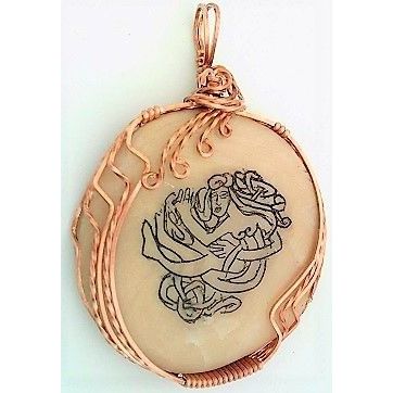 Celtic Knotwork Scrimshaw Copper Wire Wrap Pendant 12