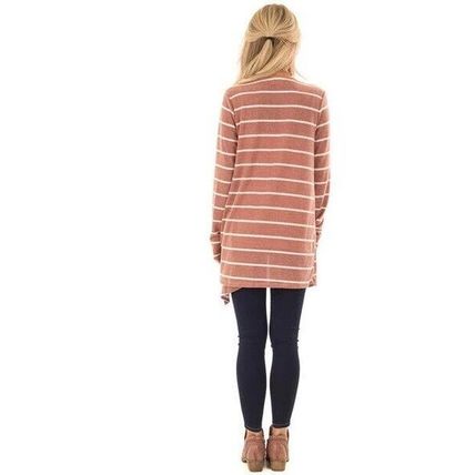 Women's Casual Long Sleeve Striped Knit Cardigan