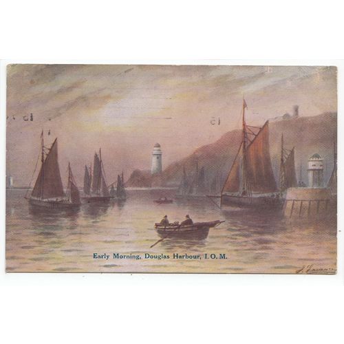 Early Morning Douglas Harbour Isle of Man 1921 Art Postcard