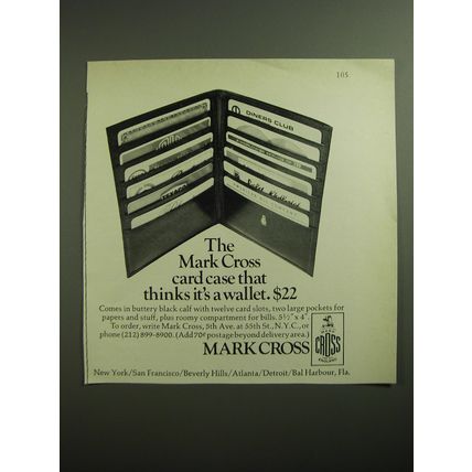1970 Mark Cross Card Case Ad - Card case that thinks it's a wallet
