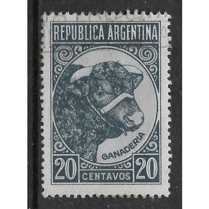 ARGENTINA REP 1936 PRODUCTION & INDUSTRY 20c BLUE PRIZE BULL SG755 FINE USED