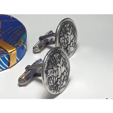 Vintage Greek God Portrait 21mm Diameter Sterling Silver Gents Cuff Links #17786