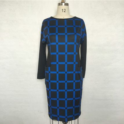 Women's Blue & Black Casual O-Neck Plaid Office Dress (2XL)