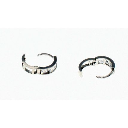 New Real Solid 14K White Gold Square Stones Small Huggies Hoop Earrings 9.7 mm