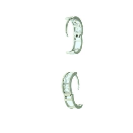 New Real Solid 14K White Gold Square Stones Small Huggies Hoop Earrings 9.7 mm