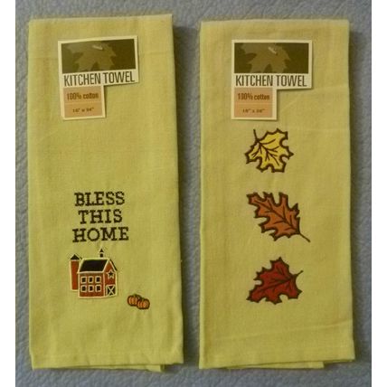 "2 THANKGIVING or FALL GUEST or KITCHEN TOWELS BLESS THIS HOME & AUTUMN LEAVES"