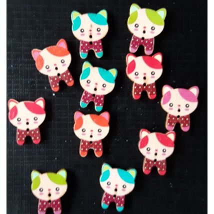 New. Cat shape wood buttons for cardmaking, scrapbooking, sewing x 10
