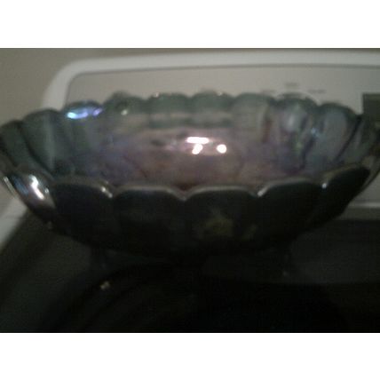 Carnival Glass fruit bowl footed blue scalloped rim