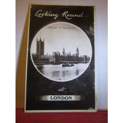 looking round, HOUSES OF PARLIAMENT, LONDON, unused antique postcard RP BROMIDE#