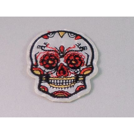 Skull Iron On Patch Day of the Dead Mexican style 5x4cm Silky fabric Punk P100