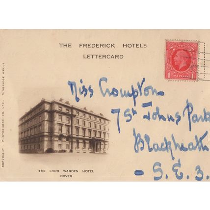 The Lord Warden Hotel Dover Frederick Hotel Lettercard Postcard