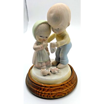 VTG Bisque Girl & Boy Figurines - Little Girl's Dolly head broke - Boy Comforts