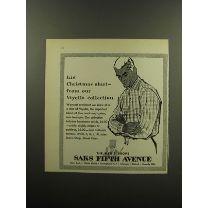 1959 Saks Fifth Avenue Shirts Advertisement - His Christmas Shirt