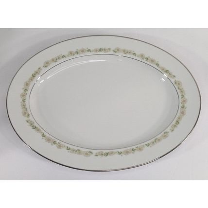 Noritake Trilby 6908 Serving Platter Daisies Silver Rim - 13 3/4”