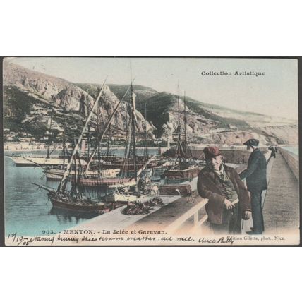 Le Jetée et Garavan, Menton, 1905 - Giletta CPA