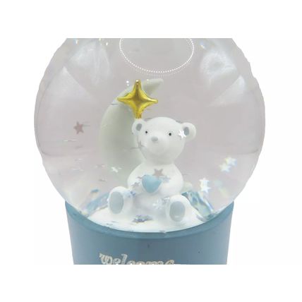 Teddy Snowglobe Welcome Little Boy 10 CM Star Glitter Newborn Gift Home Decor